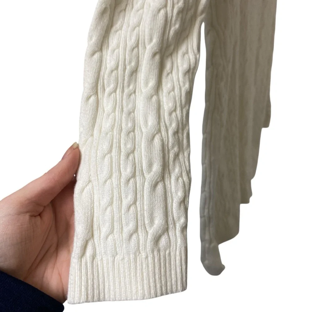 Lands’End white thick cotton cable knit long sleeve cozy warm sweater size small